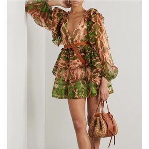 ULLA JOHNSON Adelaide ruffled printed silk-organza mini dress